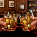 Personalised Gold Golf Equipment Whiskey Decanter Glasses Coaster Set with Name Golf Club Birthday Gift for Golf Lovers Whiskey Drinkers