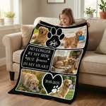 Personalized Heart Paw Print Pet Photo Warm Throw Blanket with Name and Year Memorial Bereavement Gift for Dog Owners