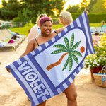Gepersonaliseerde Palmboom Gestreepte Sneldrogende Microfiber Strandhanddoek met Naam Zomervakantie Reizen Verjaardagscadeau voor Familie Vrienden