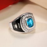 Personalizada Piedra de nacimiento Zodiaco Mascota de plata esterlina Signet Anillo con texto grabado Aniversario Regalo de graduación para la escuela secundaria Universidad Graduados