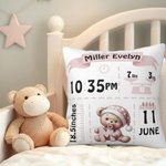 Gepersonaliseerd Schattig Beren Patroon Initiaal Zacht Kussenovertrek met Naam en Geboortegegevens Babykamer Decor Verjaardagscadeau voor Pasgeborenen