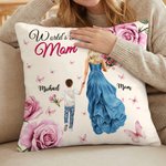 Personlig ros tecknad mamma barn mjuk kasta kuddeöverdrag med namn heminredning mors dag present till mor mormor