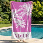 Personlig Fresh Palm Tree Överdimensionerad snabbtorkande strandhandduk med namn Resa väsentlig strandfest födelsedagspresent för kvinnor flickor