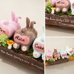 Personalised Cute Family Bunny Tree Stump Figurines with 2-8 Names and Text Home Decor Holiday Christmas Gift for Family Grandmother Grandfather
