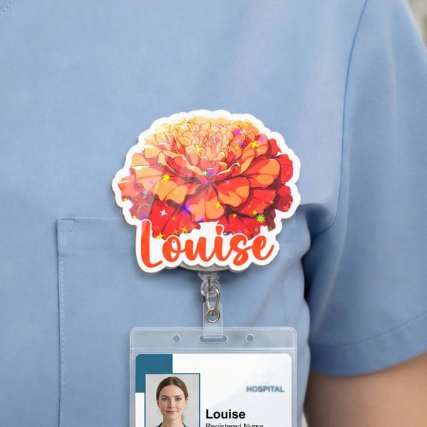 Personalised Birth Flower Acrylic Badge Reel with Name Appreciation Nurse Week Valentine's Day Gift for Doctor Nurse Medical Staff