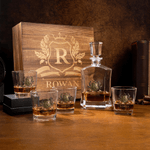 Set de 2 copas y decantador hexagonal personalizado con nombre y caja de madera para guardar Corona dorada con iniciales Regalo de cumpleaños para hombre