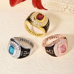 Personalizada Piedra de nacimiento Zodiaco Mascota de plata esterlina Signet Anillo con texto grabado Aniversario Regalo de graduación para la escuela secundaria Universidad Graduados