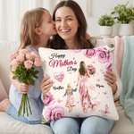 Personlig ros tecknad mamma barn mjuk kasta kuddeöverdrag med namn heminredning mors dag present till mor mormor