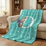 Personalised Cute Easter Peter Rabbit Soft Throw Blanket with Name and Initial Home Decor Easter Baby Shower Gift for Kids Newborns