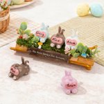 Personalised Cute Family Bunny Tree Stump Figurines with 2-8 Names and Text Home Decor Holiday Christmas Gift for Family Grandmother Grandfather