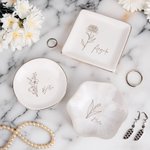 Personalised Ceramic Birth Flower Trinket Jewellery Dish with Name Wedding Engagement Birthday Mother's Day Gift for Her