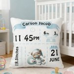 Gepersonaliseerd Schattig Beren Patroon Initiaal Zacht Kussenovertrek met Naam en Geboortegegevens Babykamer Decor Verjaardagscadeau voor Pasgeborenen