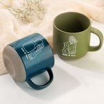 Personalized Line Girl and Her Dog 12 oz Ceramic Coffee Mug with Handle and Engraved Names Home Office Drinkware Pet Memorial Gift for Pet Lover