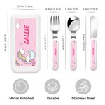 Personalisierte Fantasy Einhorn Gabel Löffel Messer 3 Stück Besteck Set mit Namen und Fall zurück zu Schule Geburtstag Geschenk für Jungen Mädchen