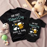 Gepersonaliseerd Gekleurde Melkflessen en Bier 100% Katoen Papa en Baby Overhemd Vaderdagcadeau voor Baby en Mannen