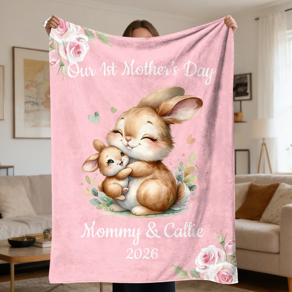 Couverture personnalisée en forme d'éléphant et de lapin avec le nom et l'année Cadeau d'anniversaire de la fête des mères pour enfant et maman
