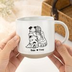 Personalized Line Girl and Her Dog 12 oz Ceramic Coffee Mug with Handle and Engraved Names Home Office Drinkware Pet Memorial Gift for Pet Lover