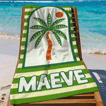 Gepersonaliseerde Palmboom Gestreepte Sneldrogende Microfiber Strandhanddoek met Naam Zomervakantie Reizen Verjaardagscadeau voor Familie Vrienden