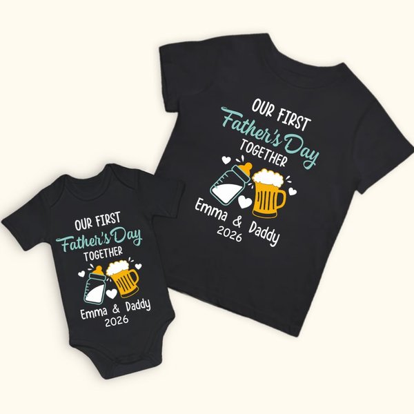 Gepersonaliseerd Gekleurde Melkflessen en Bier 100% Katoen Papa en Baby Overhemd Vaderdagcadeau voor Baby en Mannen