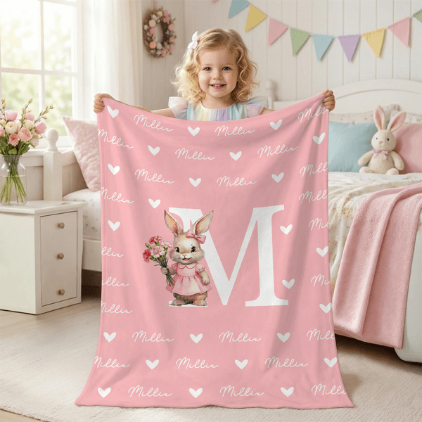 Manta de Pascua personalizada con nombre e inicial del conejo de Peter decoración del hogar Pascua Baby Shower regalo para los niños recién nacidos