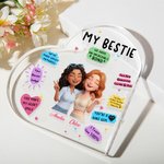 Personalized Cartoon Bestie Character Heart-Shape Acrylic Plaque with Names Desk Decor Birthday Gift for Friends