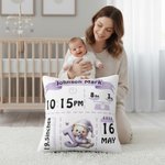 Gepersonaliseerd Schattig Beren Patroon Initiaal Zacht Kussenovertrek met Naam en Geboortegegevens Babykamer Decor Verjaardagscadeau voor Pasgeborenen