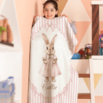 Personalised Bunny Floral Stripes Throw Blanket with Name Home Decor Nursery Bedding Easter Birthday Gift for Kids Newborns