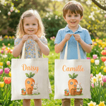 Personalised Easter Carrot Rabbit Canvas Bag with Name Daily Use Easter Gift for Kids Women