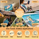 Personalized Cute Cartoon Kid Character Surf Quick Dry Oversized Beach Towel with Name Beach Party Birthday Gift for Kids