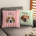 Personalised Watercolour-Style Striped Pet Portrait Soft Cushion with Name Home Use Birthday Gift for Pet Lovers Owners