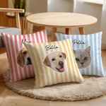 Personalised Watercolour-Style Striped Pet Portrait Soft Cushion with Name Home Use Birthday Gift for Pet Lovers Owners