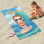 Personalized Cute Cartoon Kid Character Surf Quick Dry Oversized Beach Towel with Name Beach Party Birthday Gift for Kids