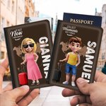 Personalized 3D Cartoon Character Airplane Map PU Leather Passport Holder with Name Travel Essential Birthday Gift for Him Her