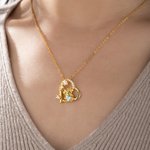 Highland Cow Hugging Birthday Love - Personalized Heart Pendant Birthstone Sterling Silver Necklace