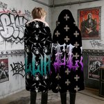 Personalized Punk Heavy Metal Style Soft Hooded Blanket with Name Daily Use Birthday Gift for Friends Teenagers Punk Enthusiasts