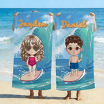Personalised Cute Cartoon Kid Character Surf Quick Dry Oversized Beach Towel with Name Beach Party Birthday Gift for Kids