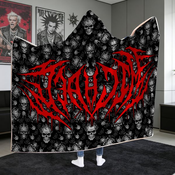 Personalised Punk Heavy Metal Style Soft Hooded Blanket with Name Daily Use Birthday Gift for Friends Teenagers Punk Enthusiasts