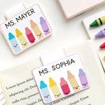 Personalized Cute Colour Crayons Magnetic Bookmark Clip with Name Teacher's Day Birthday Gift for Book Lover Bookworm Teacher
