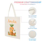 Personalised Easter Carrot Rabbit Canvas Bag with Name Daily Use Easter Gift for Kids Women