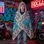 Personalized Punk Heavy Metal Style Soft Hooded Blanket with Name Daily Use Birthday Gift for Friends Teenagers Punk Enthusiasts