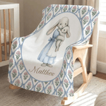 Personalised Bunny Floral Stripes Throw Blanket with Name Home Decor Nursery Bedding Easter Birthday Gift for Kids Newborns