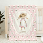 Personalised Bunny Floral Stripes Throw Blanket with Name Home Decor Nursery Bedding Easter Birthday Gift for Kids Newborns