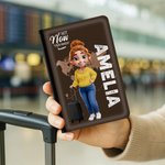 Personalized 3D Cartoon Character Airplane Map PU Leather Passport Holder with Name Travel Essential Birthday Gift for Him Her