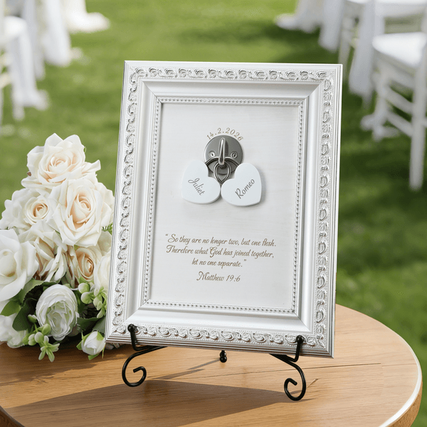 Gepersonaliseerd Vintage Eenheid Love Lock Names Houten frame met gegraveerde tekst en datum huwelijksceremonie cadeau voor koppels
