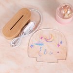 Personalised Watercolor Moon Stars Acrylic Name LED Night Light with Wooden Base Home Decor Baby Shower Birthday Gift for Girls Boys