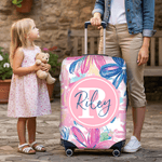 Spersonalizowany pokrowiec na bagaż z monogramem Summer Tropical Flowers Pasuje do walizki 18-32 cale Akcesoria podróżne Prezent urodzinowy dla przyjaciół miłośników podróży