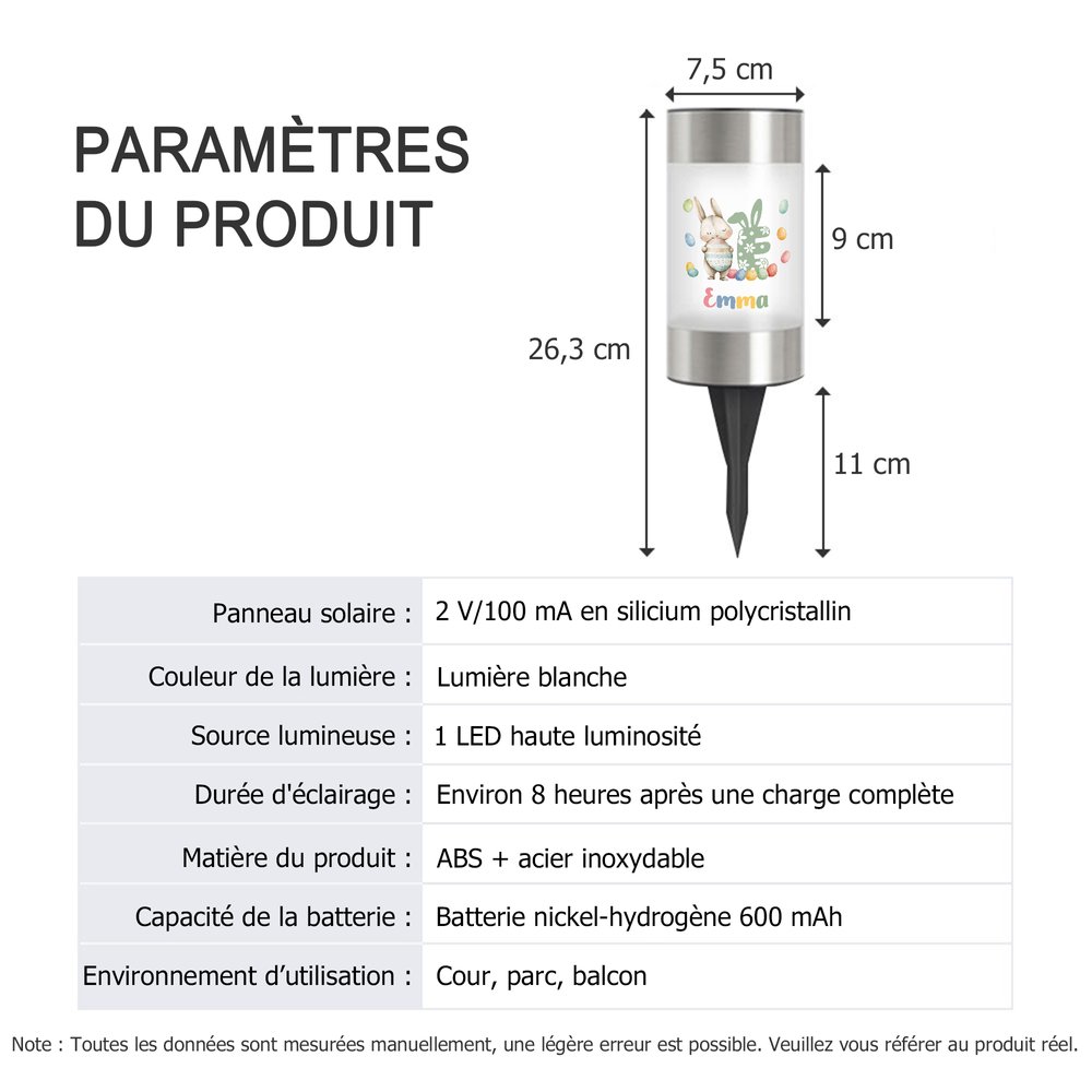 Lampe solaire de jardin étanche personnalisée avec motif de lapin nom et initiale - Cadeau de fête de Pâques pour la famille et les enfants 11