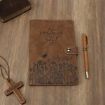 Personalized He Restores My Soul Flower PU Leather Journal Notebook with Name and Snap Button Closure Daily Use Birthday Gift for Christians