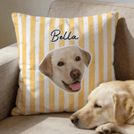 Personalised Watercolour-Style Striped Pet Portrait Soft Cushion with Name Home Use Birthday Gift for Pet Lovers Owners
