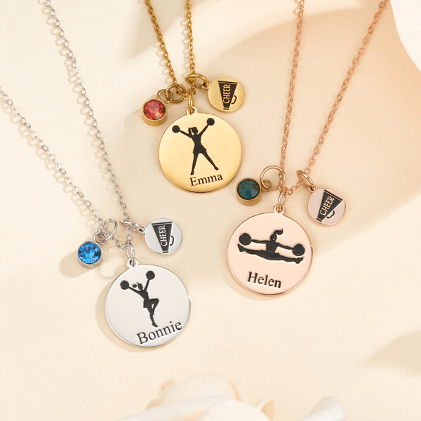 Personalisierte Cheerleader Birthstone Halskette Frauen Schmuck mit Namen und Anhänger Geburtstag Jahrestag Geschenk für Cheerleader